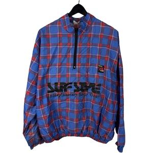 Vintage 90s RARE Surf Style Plaid Surfing Windbreaker Pullover Jacket Size XL